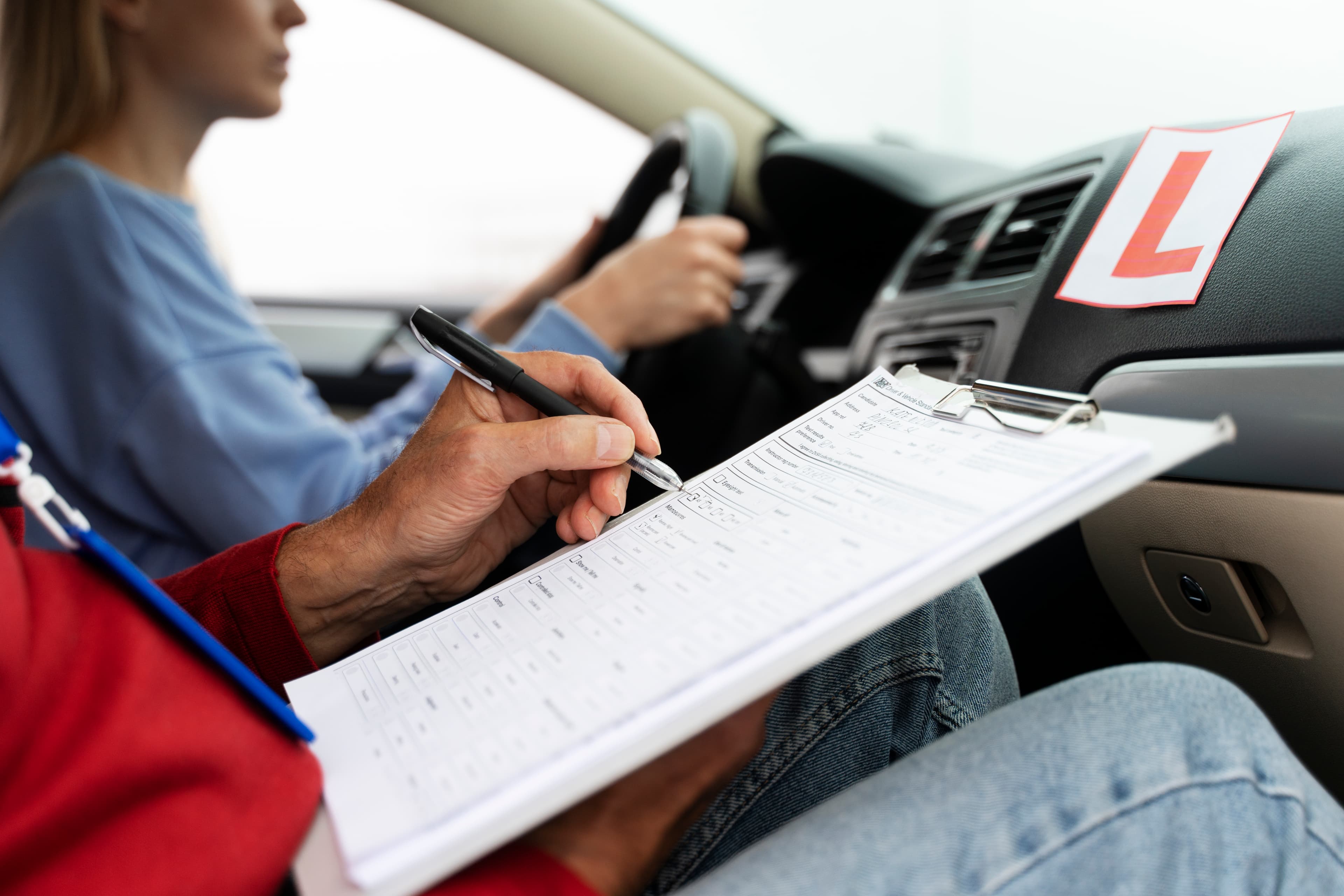 Student in a driving lesson